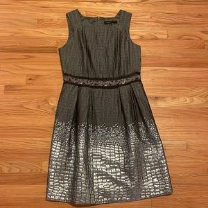 Carmen Marc Valvo Beaded Square Neck Cocktail Dress with Crocodile Embellishment